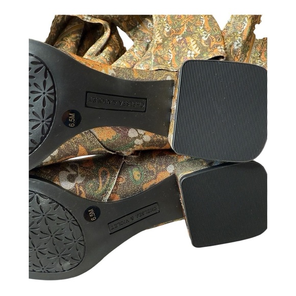 Chelsea & Violet Zayla Green Sparkle Floral Print Tall Boots NEW Retro Groovy 70 - Picture 8 of 14